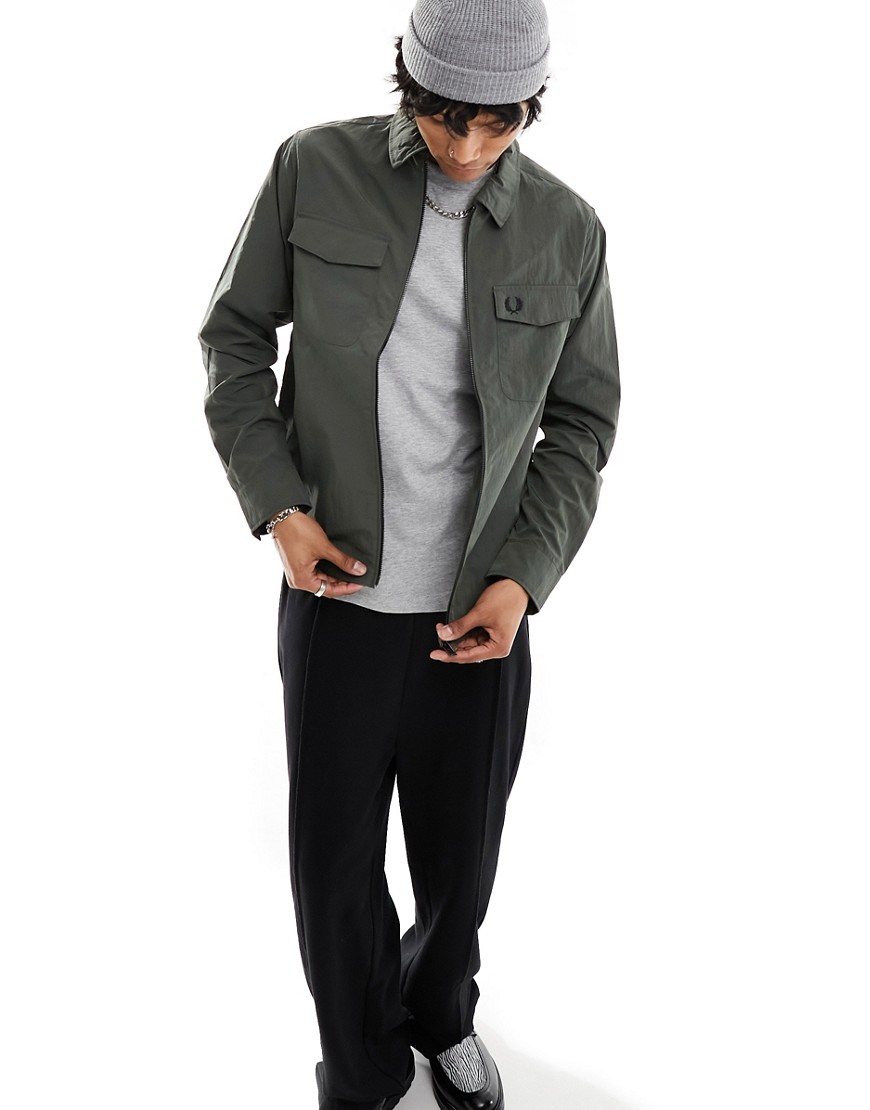 FRED PERRY ZIP THRU OVERSHIRT IN FIELD GREEN