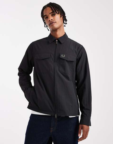 Fred Perry zip up overshirt in black - view 1