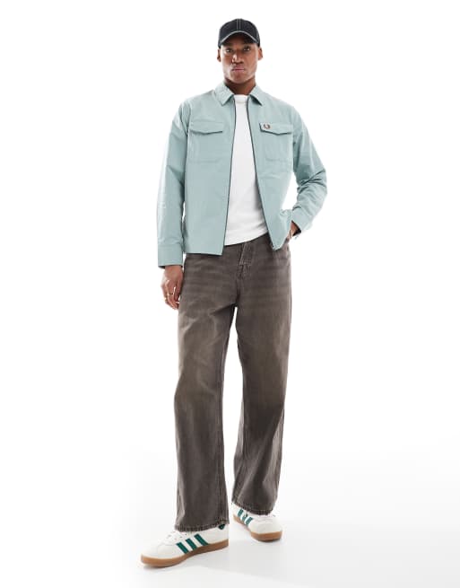 【はる】FRED PERRY フルジップジャケット ライトブルー Fred Perry zip up overshirt in light blue | ASOS