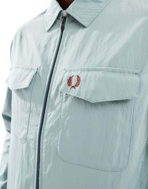 【はる】FRED PERRY フルジップジャケット ライトブルー Fred Perry zip up overshirt in light blue | ASOS