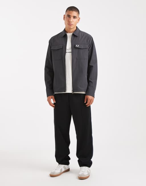 ジャケット・アウター Fred Perry Fred Perry zip up overshirt jacket in gray | ASOS