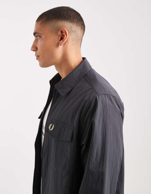 Fred Perry zip up overshirt jacket in gray | ASOS