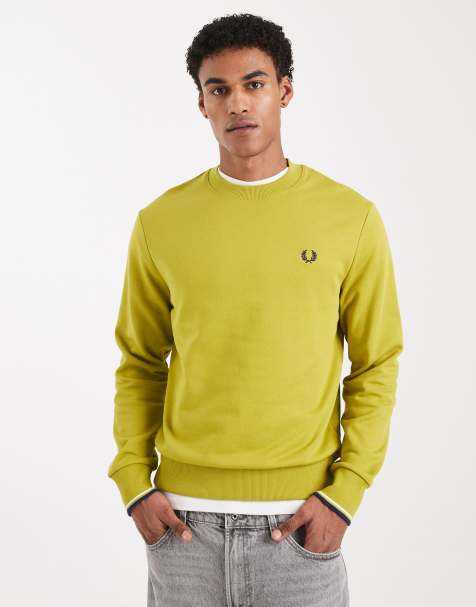 Fred Perry – Żółtozielona bluza z okrągłym dekoltem i lamówką - view 1