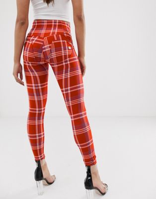 Freddy - WR.UP - Geruite push-up jegging-Rood