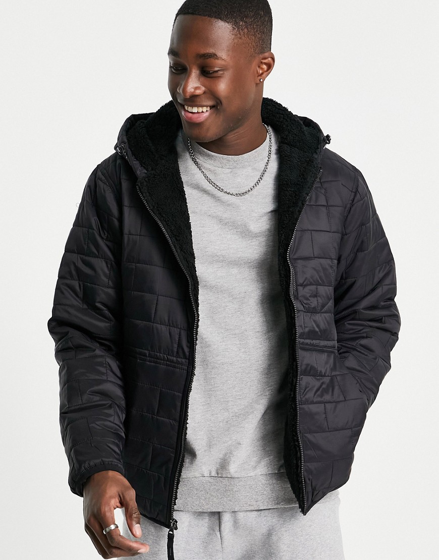 Free Country Brick Puffer Jacket Sherpa Lining In Black | ModeSens