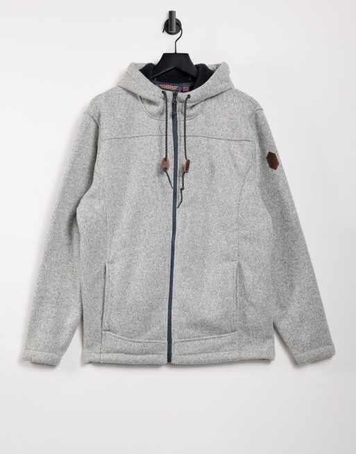Free Country – Mountain – Fleece-Kapuzenpullover in Grau mit Sherpa-Futter