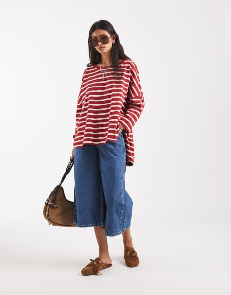 Free People – 2 Sense – Jagodowy top z długimi rękawami w paski - view 1