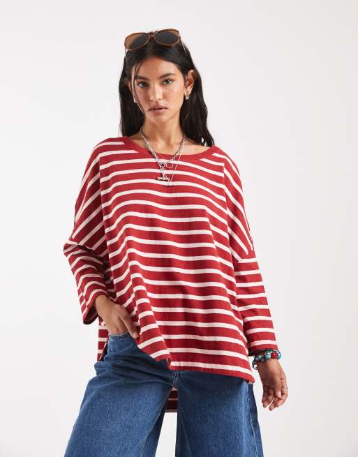 Free People 2 sense long sleeve top in berry combo stripe , 3 of 4