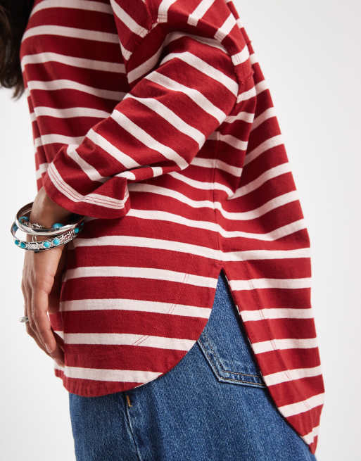 Free People 2 sense long sleeve top in berry combo stripe , 4 of 4