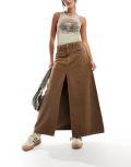 Free People a-line cord midaxi skirt in chocolate-Brown