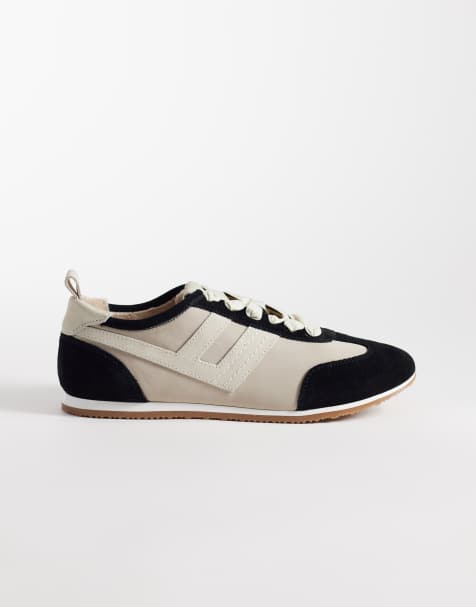 Free People aces suede tennis shoe trainers in black and oyster - view 1