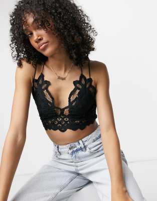 Free People Womens Black Adella Floral-embroidered Stretch-cotton Bralette Top S In Black