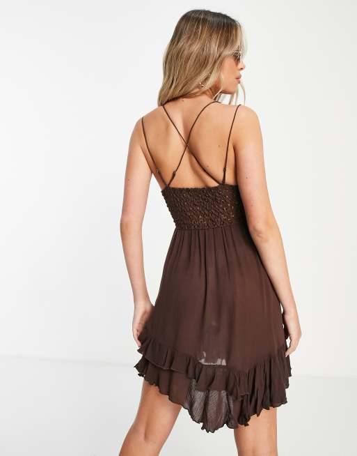 Free People Adella slip dress in chocolate | ASOS