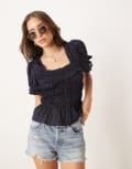 [Free People] Free People Adore You ditsy blouse in navy S PEACOAT COMBO