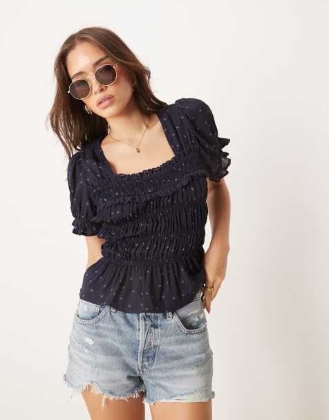 Free People adore you ditsy blouse in navy 