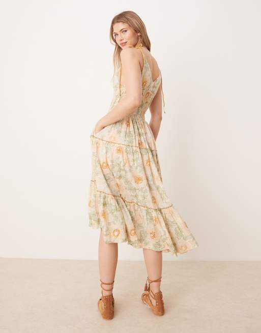 Free People Adriel floral print knee length cami dress in ivory