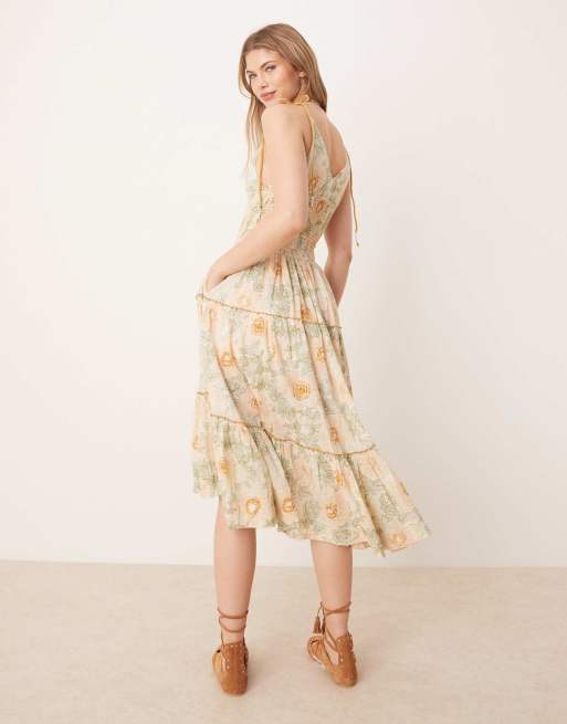 Free People adriel floral print knee length cami dress in ivory, 2 of 4