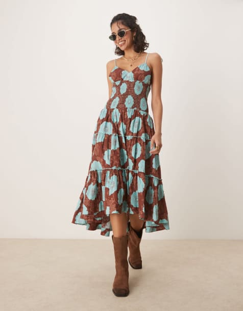 Free People adriel floral print knee length cami dress in nutmeg