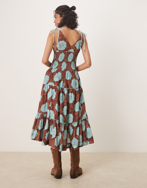 Free People – Adriel – Knielanges Camisole-Kleid in Muskat mit Blumenmuster, 4 von 4