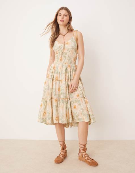 Free People - Adriel - Midi cami jurk met bloemenprint in ivoorwit - view 1