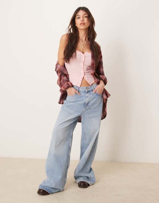Free People - Ajourgebreide tanktop met knoopsluiting in bloesem, 4 van 4