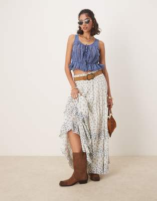 Free People - Alana - Boho-Tanktop in Topas-Blau mit Spitzeneinsatz