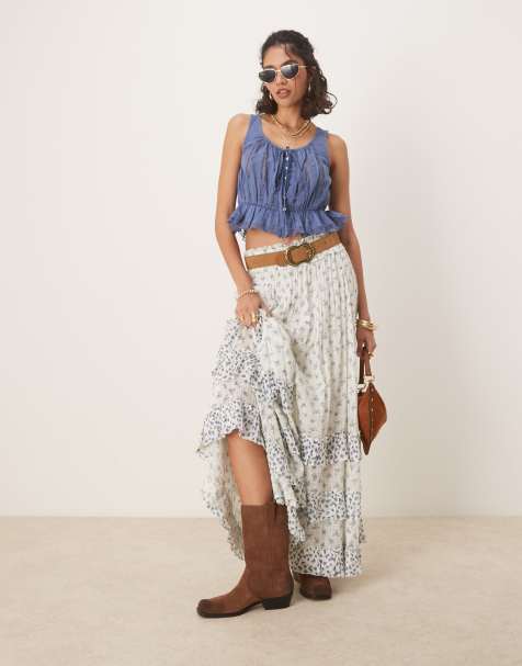 Free People - Alana - Boho tanktop met kanten inzetstuk in blauw - view 1