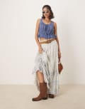 [Free People] Free People Alana lace insert boho tank top in blue topaz XS Blue topaz