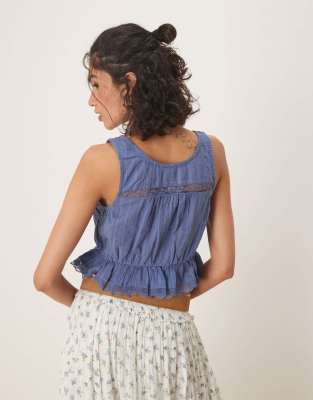 Free People alana lace insert boho tank top in blue topaz | ASOS