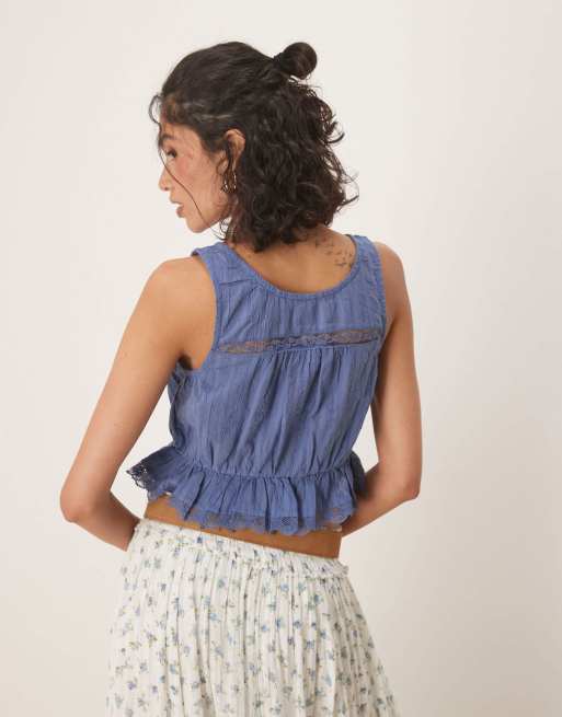 Free People alana lace insert boho tank top in blue topaz, 4 of 4