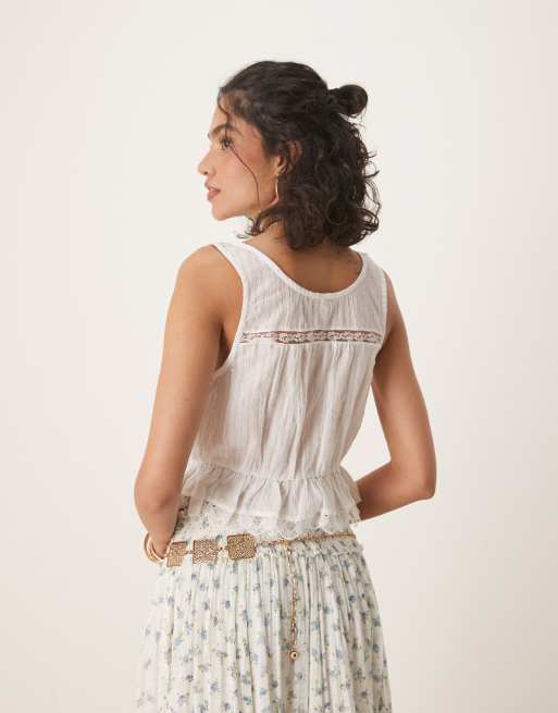 Free People alana lace insert boho tank top in ivory | ASOS
