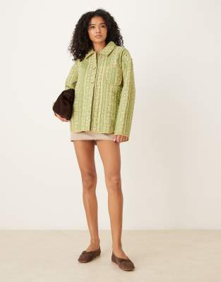 Free People Alexie Print Boxy Quilted Jacket In White