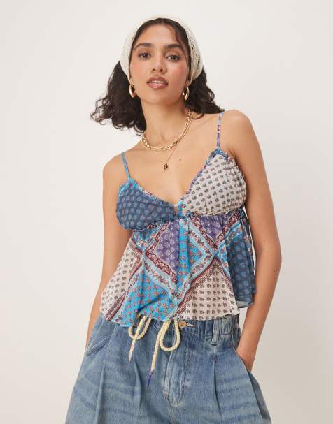 Free People alix paisley print floaty cami top in ocean blue - view 1