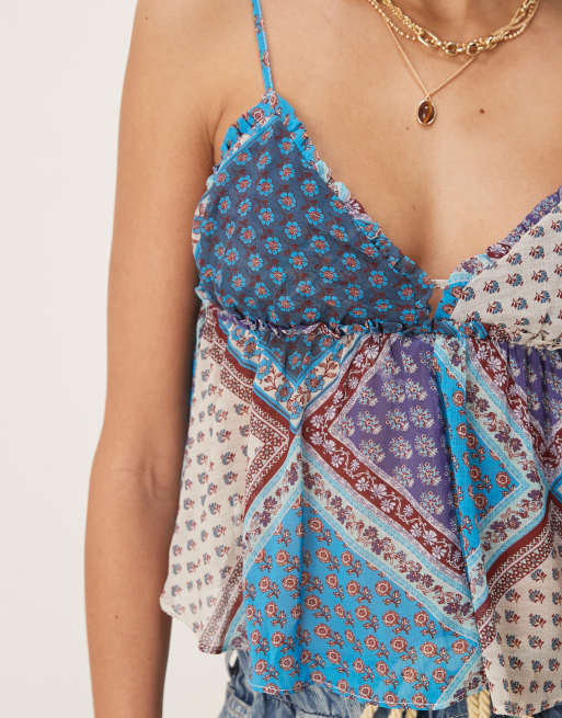 Free People Alix paisley print floaty cami top in ocean blue, 4 of 4