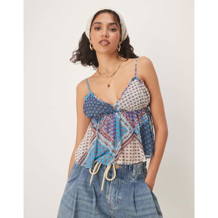Free People alix paisley print floaty cami top in ocean blue