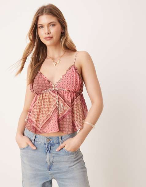 Free People alix paisley print floaty cami top in pink