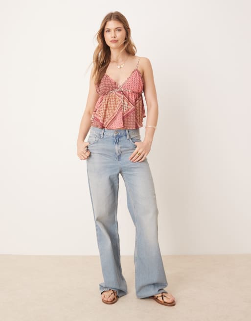 Free People Alix paisley print floaty cami top in pink, 4 of 4
