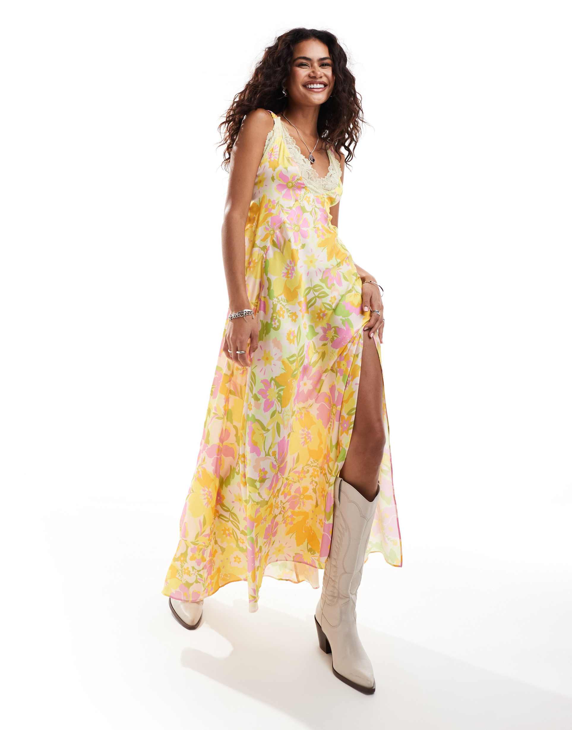 free people all a bloom satin slip maxi dress in multi