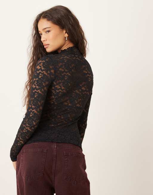 Free People – All Day – Langärmliges Spitzenoberteil in Schwarz, 3 von 4