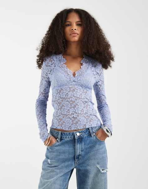 Free People all day long sleeve lace top in dawn breeze