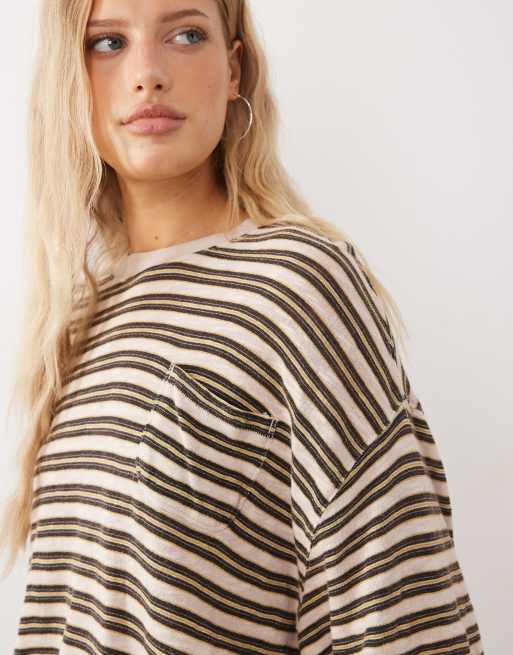 Free People - All Love - T-shirt rayé avec poche - Thé multicolore, 3 de 4