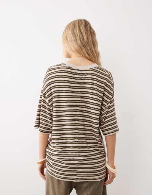 Free People - All Love - T-shirt rayé avec poche - Thé multicolore, 4 de 4