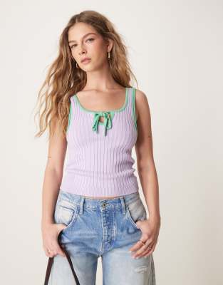 Free People all star ribbed tank top in lilac and green-Purple