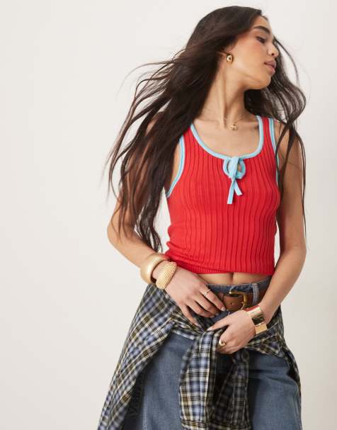 Free People all star ribbed tank top in red and turquoise - view 1