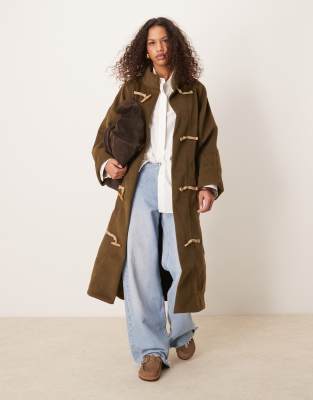 Free People Alma Longline Duffle Coat In Olive-green