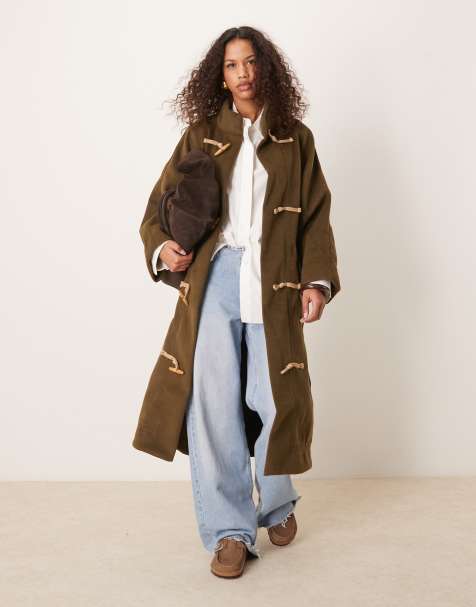 Free People alma longline duffle coat in olive - view 1