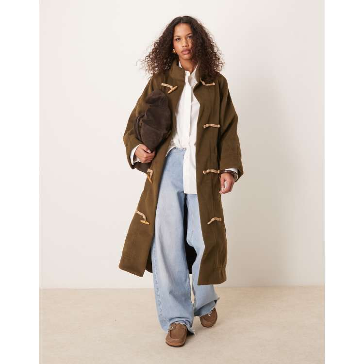 Free People alma longline duffle coat in olive | ASOS