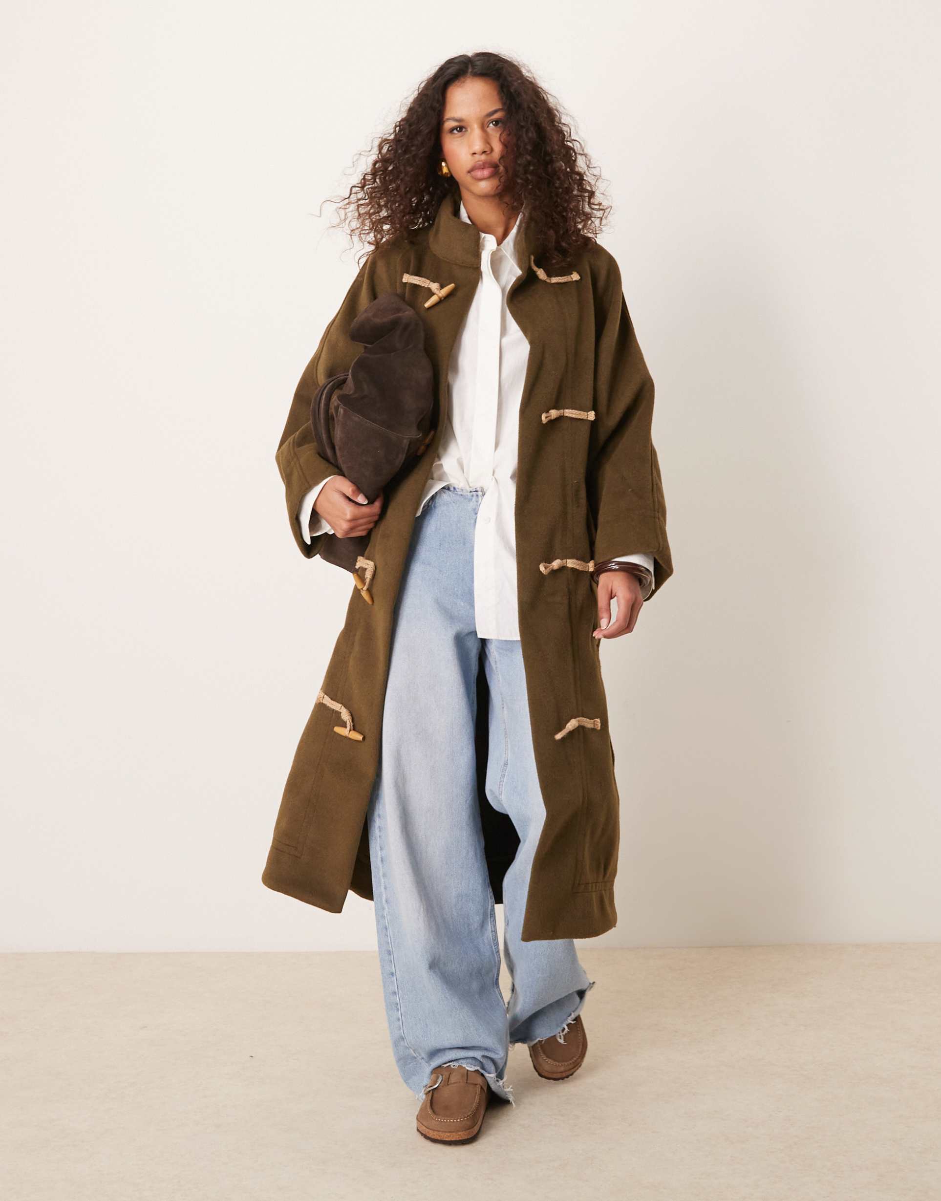free people alma longline duffle coat in olive
