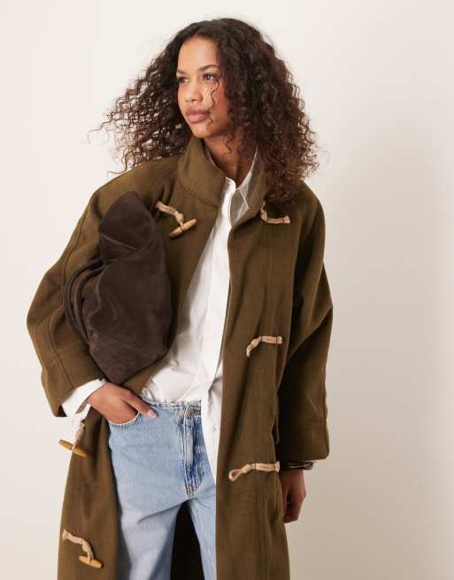 Free People alma longline duffle coat in olive ASOS