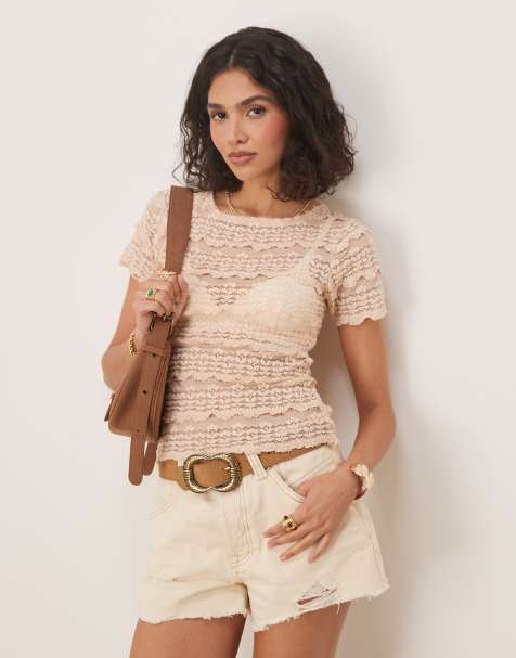 Free People Angelina lace baby t-shirt in cream - view 1